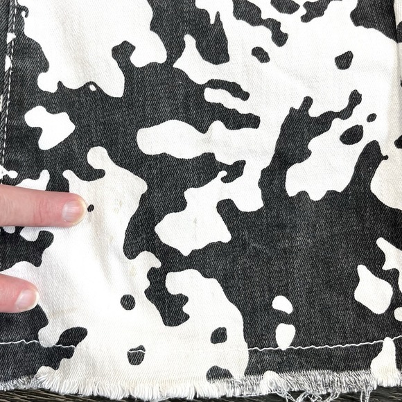 Saints & Hearts Bell Bottom Raw Hem Jeans Women Small Cow Print Grunge Y2K Indie - Picture 10 of 13